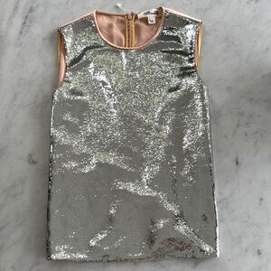 Diane Von Furstenberg silver Sequin Tank with a peachy pink back. size Small S